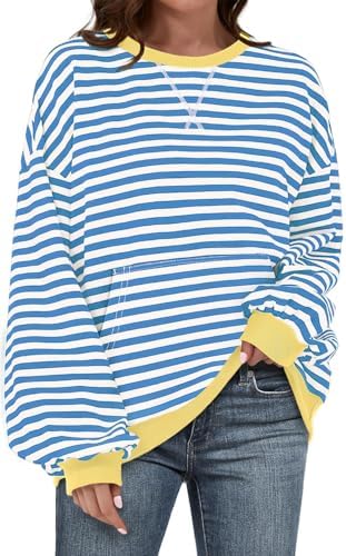 Striped Crewneck Sweatshirt — Blue Striped