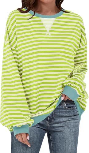 Striped Crewneck Sweatshirt — Green Apricot Striped