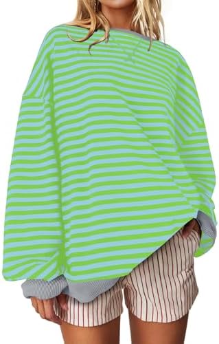 Striped Crewneck Sweatshirt — Green Blue Striped