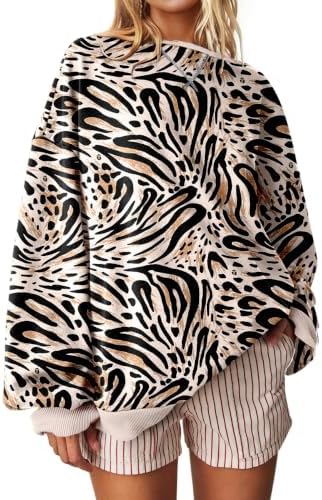 Striped Crewneck Sweatshirt — Leopard Print