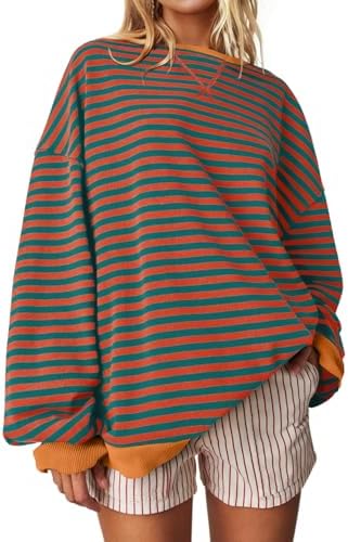 Striped Crewneck Sweatshirt — Orange Green Striped