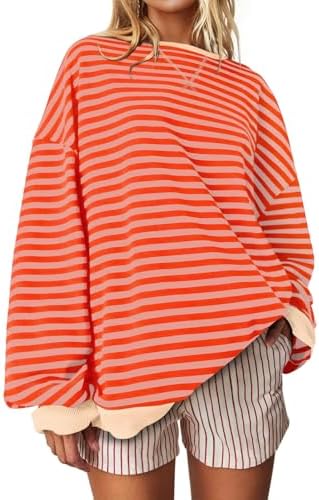 Striped Crewneck Sweatshirt — Orange Pink Stripe