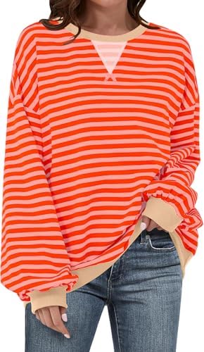 Striped Crewneck Sweatshirt — Orange Pink Striped