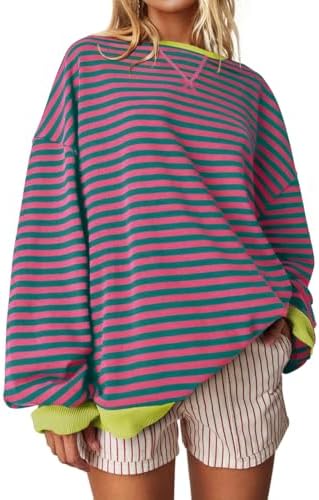 Striped Crewneck Sweatshirt — Pink Green Stripe