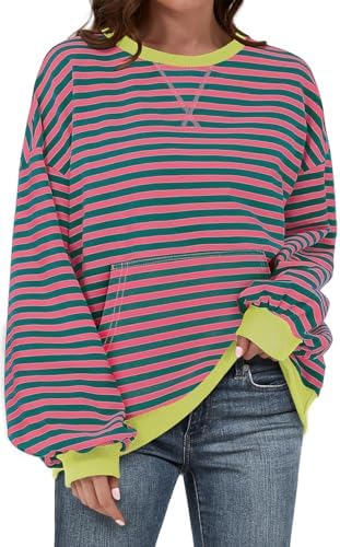 Striped Crewneck Sweatshirt — Pink Green Striped