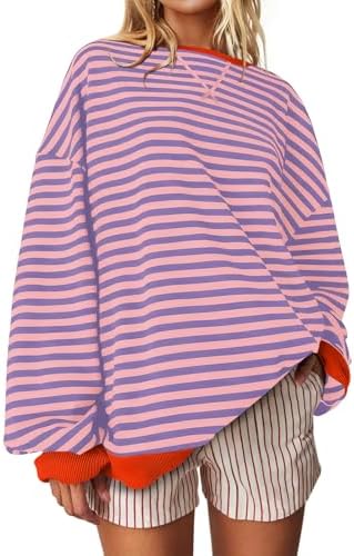 Striped Crewneck Sweatshirt — Pink Purple Stripe