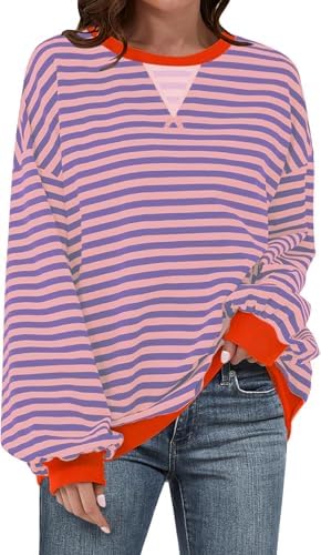 Striped Crewneck Sweatshirt — Pink Purple Striped