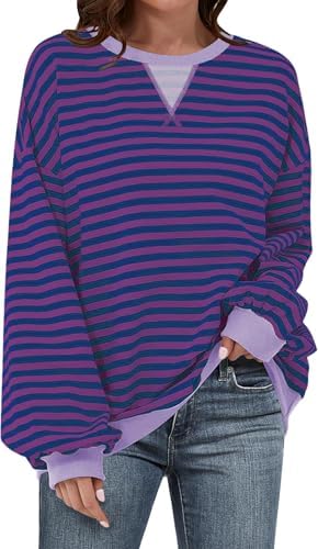 Striped Crewneck Sweatshirt — Purple Striped