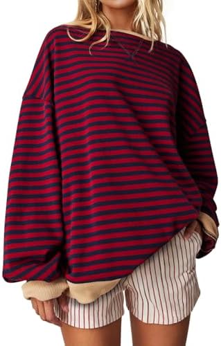 Striped Crewneck Sweatshirt — Red Navy Stripe