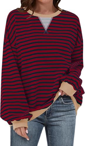 Striped Crewneck Sweatshirt — Red Navy Striped