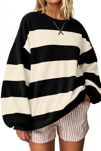 Striped Crewneck Sweatshirt — Wide Apricot Black Striped