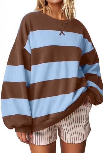 Striped Crewneck Sweatshirt — Wide Coffee Blue Striped