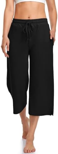 Summer Capri Yoga Pants with Drawstring — Black