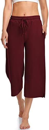 Summer Capri Yoga Pants with Drawstring — Burgundy