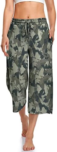 Summer Capri Yoga Pants with Drawstring — Camouflage