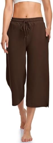 Summer Capri Yoga Pants with Drawstring — Dark Coffee