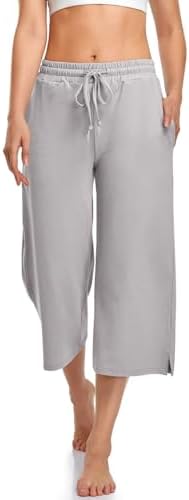 Summer Capri Yoga Pants with Drawstring — Gray