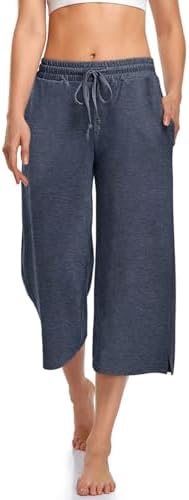 Summer Capri Yoga Pants with Drawstring — Heather Navy