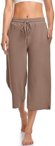 Summer Capri Yoga Pants with Drawstring — Light Coffee