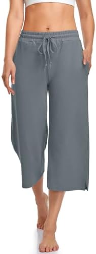 Summer Capri Yoga Pants with Drawstring — Mid Gray