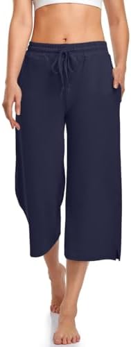 Summer Capri Yoga Pants with Drawstring — Navy