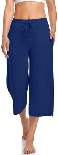Summer Capri Yoga Pants with Drawstring — Royal Blue