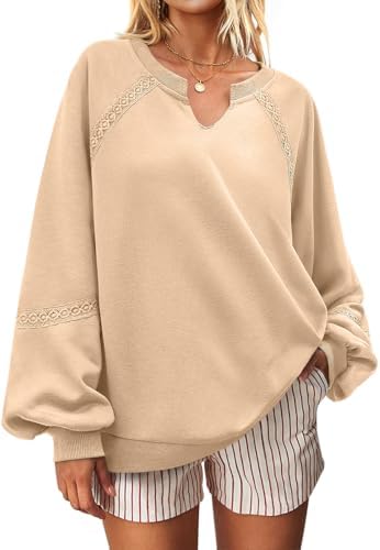 V Neck Crochet Sweatshirt — Apricot