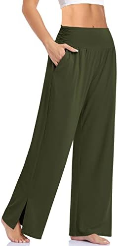 Wide Leg Flowy Yoga Pants — Army Green