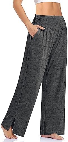 Wide Leg Flowy Yoga Pants — Heather Dark Gray