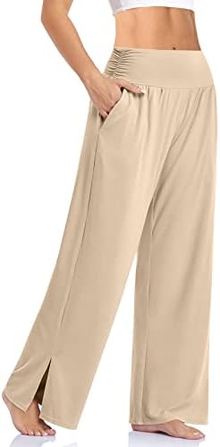 Wide Leg Flowy Yoga Pants — Light Khaki