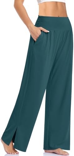 Wide Leg Flowy Yoga Pants — Malachite Green