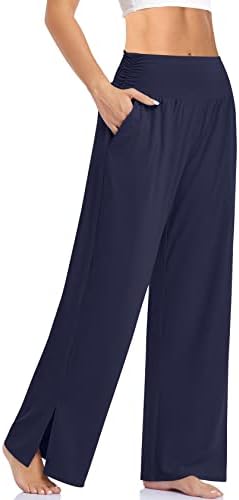 Wide Leg Flowy Yoga Pants — Navy