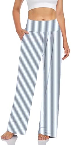 Wide Leg Lounge Pants with Pockets — Stripe Blue White
