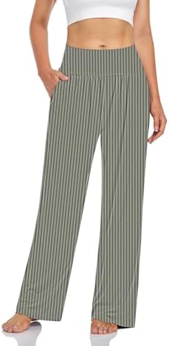 Wide Leg Lounge Pants with Pockets — Stripe Green Coffee