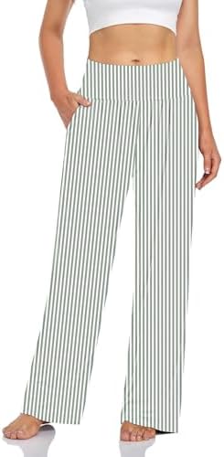 Wide Leg Lounge Pants with Pockets — Stripe Green White