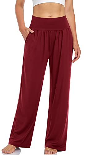 Wide Leg Lounge Pants with Pockets — Wine