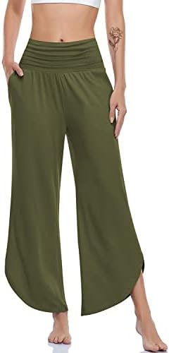 Wide Leg Yoga Pants with Split Hem — Army Green