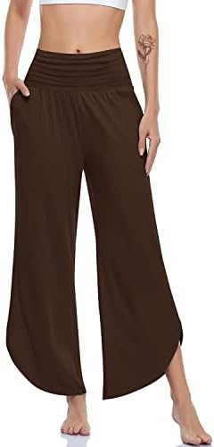 Wide Leg Yoga Pants with Split Hem — Dark Coffee