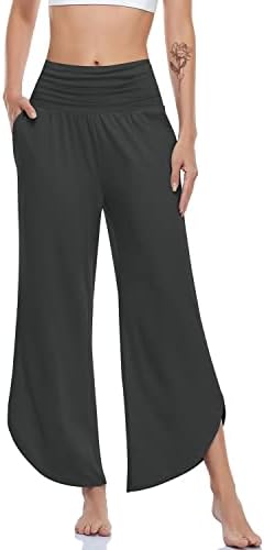 Wide Leg Yoga Pants with Split Hem — Dark Gray
