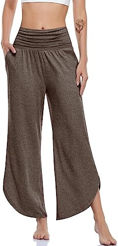 Wide Leg Yoga Pants with Split Hem — Heather Coffee