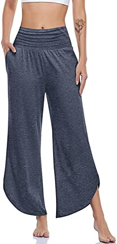 Wide Leg Yoga Pants with Split Hem — Heather Navy