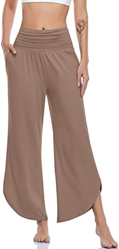 Wide Leg Yoga Pants with Split Hem — Light Coffee