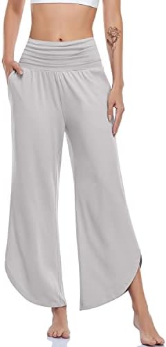 Wide Leg Yoga Pants with Split Hem — Light Gray