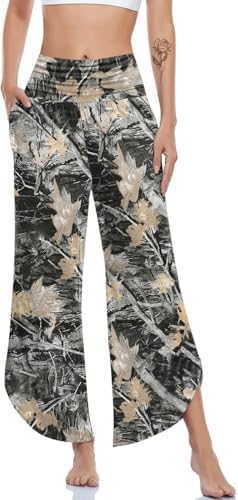 Wide Leg Yoga Pants with Split Hem — Maple Leaf Black