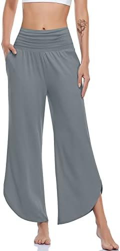 Wide Leg Yoga Pants with Split Hem — Mid Gray