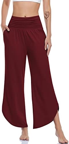 Wide Leg Yoga Pants with Split Hem — Red