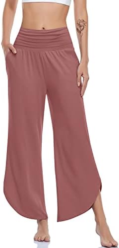 Wide Leg Yoga Pants with Split Hem — Rust Red