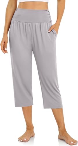 Yoga Capri Pants with Drawstring — Light Gray
