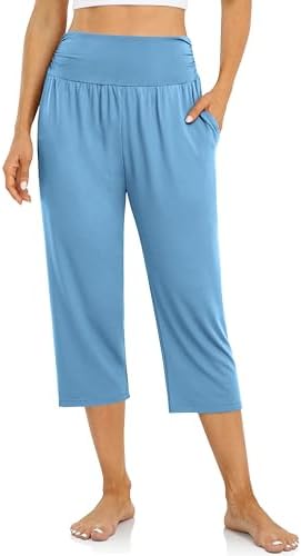 Yoga Capri Pants with Drawstring — Mid Blue