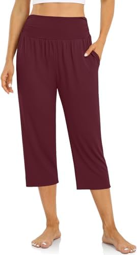 Yoga Capri Pants with Drawstring — Wine